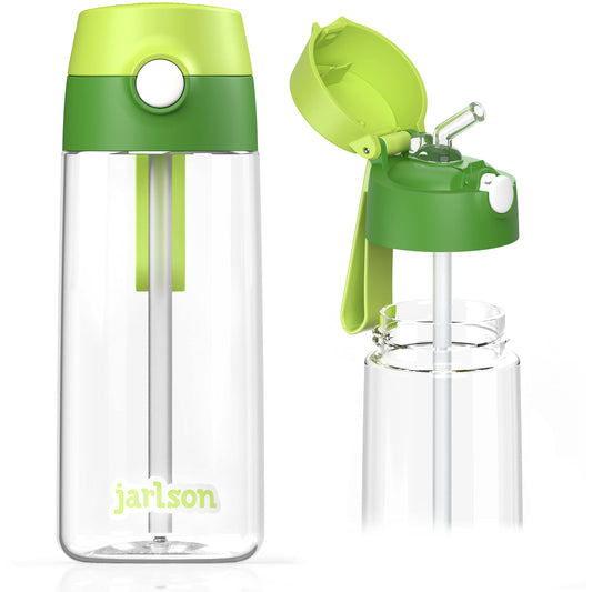 Jarlson® Kids Water Bottle EMI - TÜV tested - 500ml - BPA-free - Leakproof - Straw Cap - Tritan Bottle for School, Kindergarten, Bike (Green)