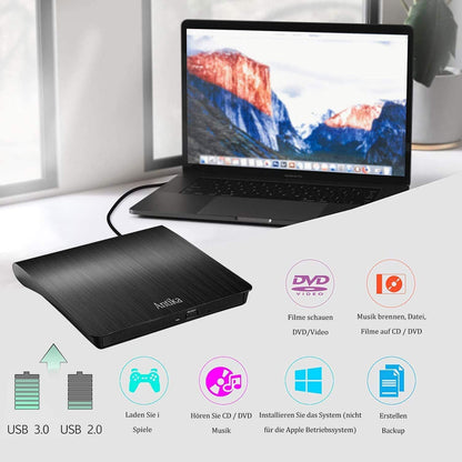 Antique External DVD Drive CD DVD Burner Player USB 3.0 Writer DVD/CD +/-RW CD Drive for Laptop Desktop with Mac/OS/Linux/Win11/Win10/Win8/XP.
