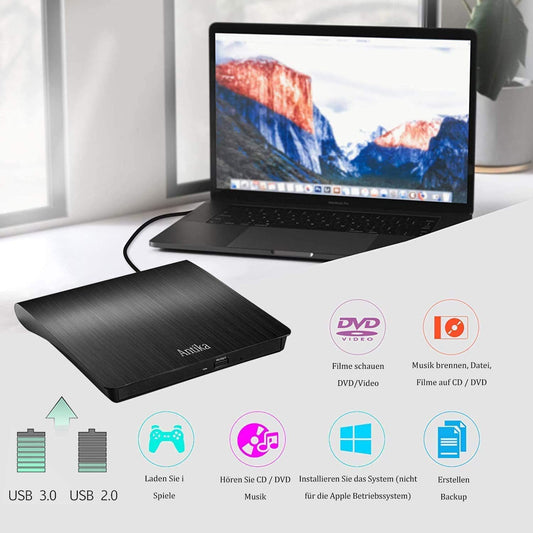 Antique External DVD Drive CD DVD Burner Player USB 3.0 Writer DVD/CD +/-RW CD Drive for Laptop Desktop with Mac/OS/Linux/Win11/Win10/Win8/XP.