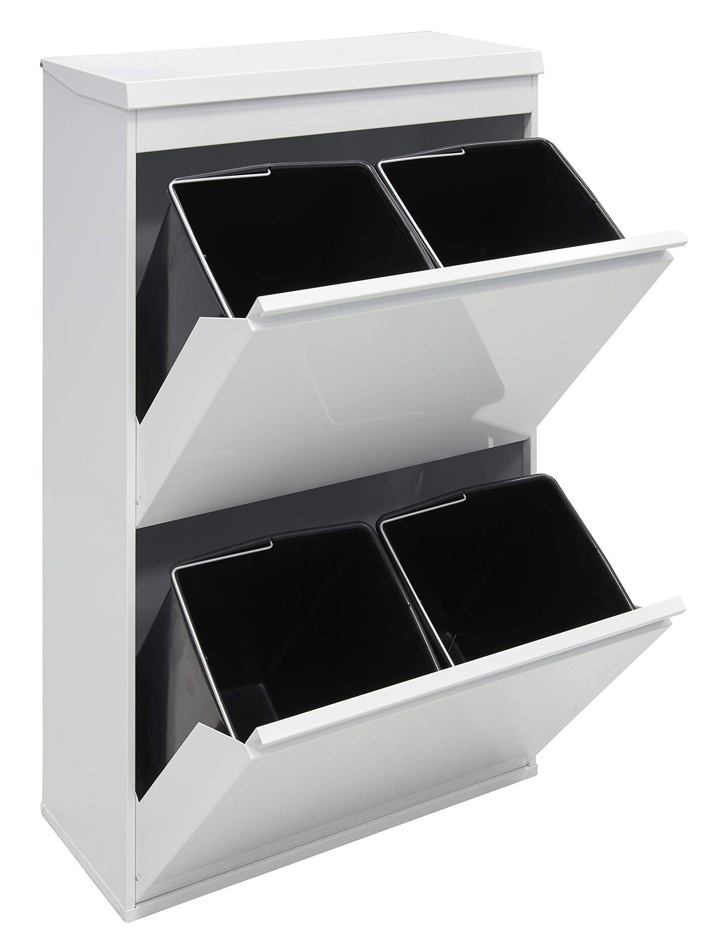 ARREGUI Top CR621-B steel recycling system with storage box and lid | 4 compartments kitchen trash can | 4x17 L (68 L) | Removable inner buckets with handle | white