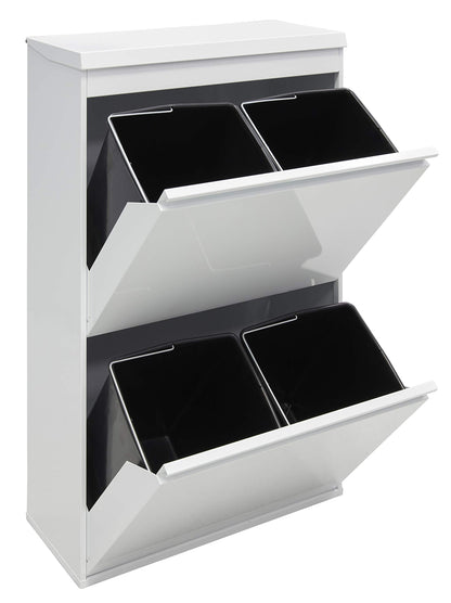ARREGUI Top CR621-B steel recycling system with storage box and lid | 4 compartments kitchen trash can | 4x17 L (68 L) | Removable inner buckets with handle | white