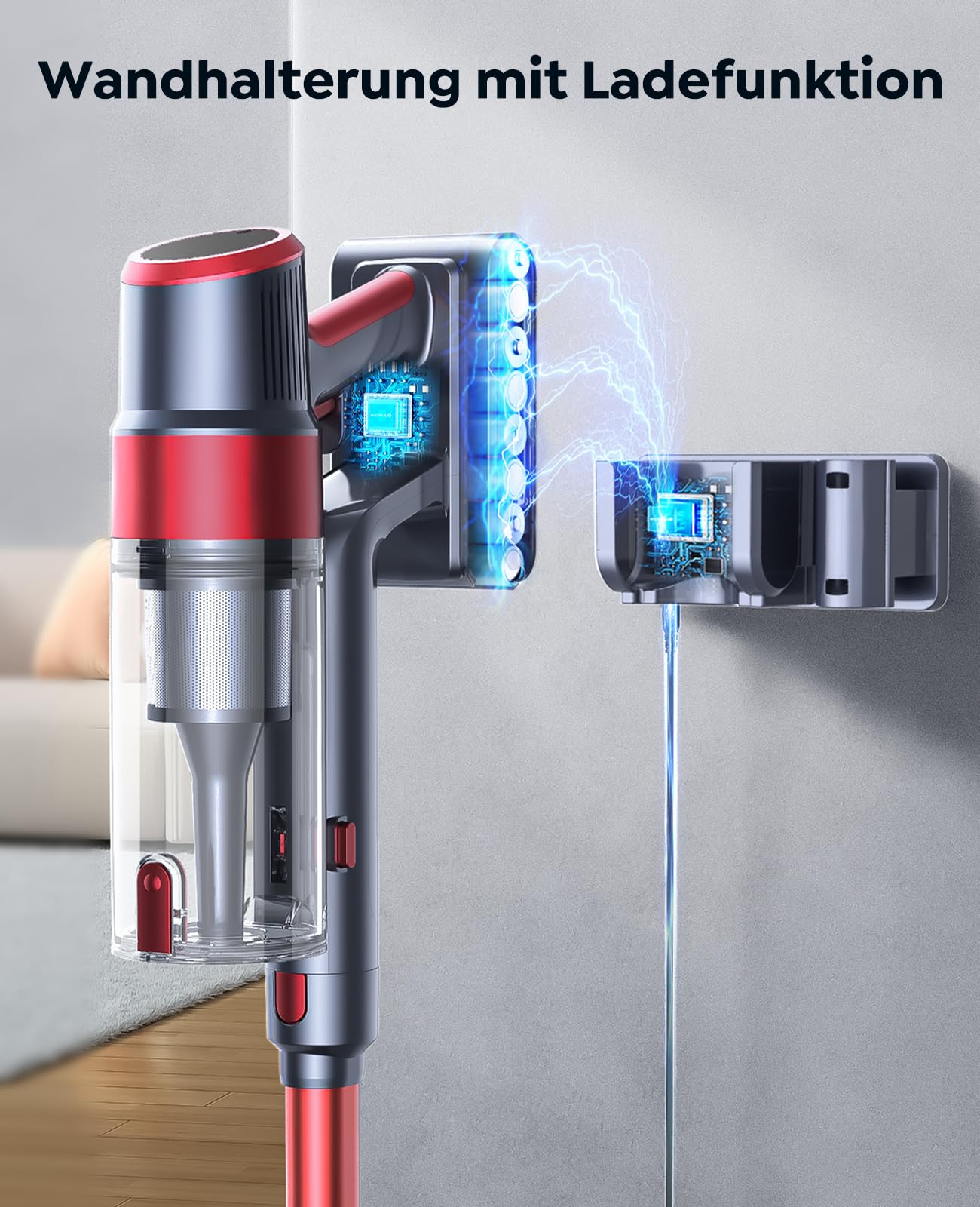 SunSare cordless vacuum cleaner 600W/50000Pa/65min, with wall-mounted charging station, automatic mode, touchscreen, 1m extendable hose for hard floors, carpets, pet hair.