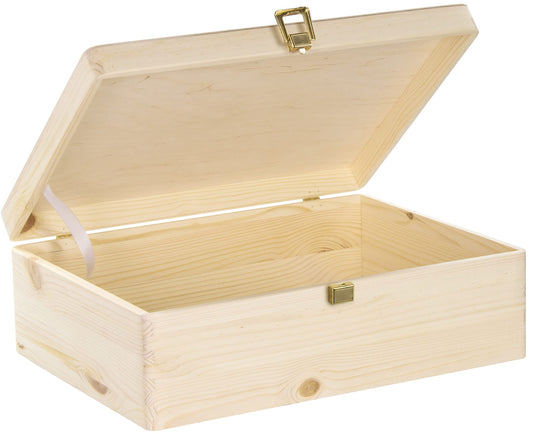 LAUBLUST wooden box with lid & lock - 40x30x14cm, natural - storage box | memory box, FSC® | crafting & gift box