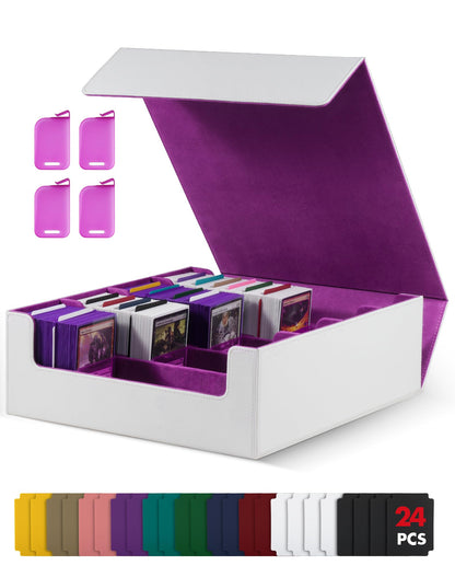 UAONO Card Storage Box for Trading Cards, 2400+ MTG Commander Deck Box with 24pcs colorful dividers, Card Case suitable for Magic TCG PTCG game cards (white & purple)