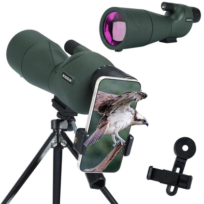 25-75X60 spotting scope for target shooting, hunting, bird watching, wildlife observation. Low light vision scope with metal tripod, phone adapter, carrying case, BAK4 prism, FMC lens, fog-proof (60G).
