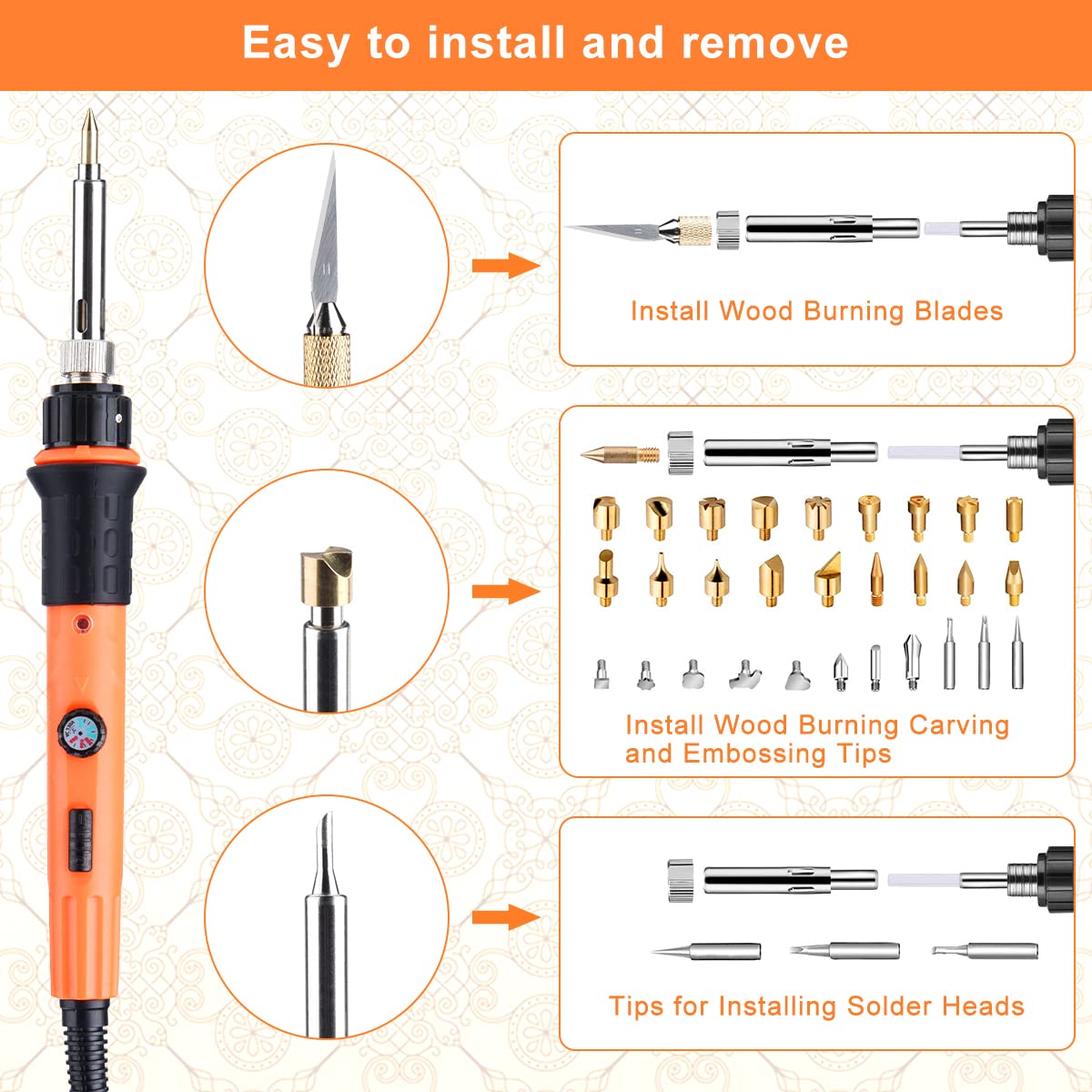 Pyrography soldering iron set, pyrography tool set with adjustable temperature 220~480 ℃ for wood, leather, burning pen DIY art gift set with color pencils, leather engraving, welding, wood carving pyrography.