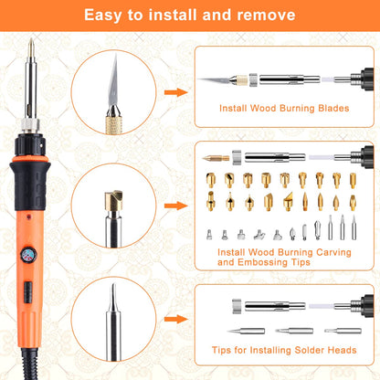 Pyrography soldering iron set, pyrography tool set with adjustable temperature 220~480 ℃ for wood, leather, burning pen DIY art gift set with color pencils, leather engraving, welding, wood carving pyrography.
