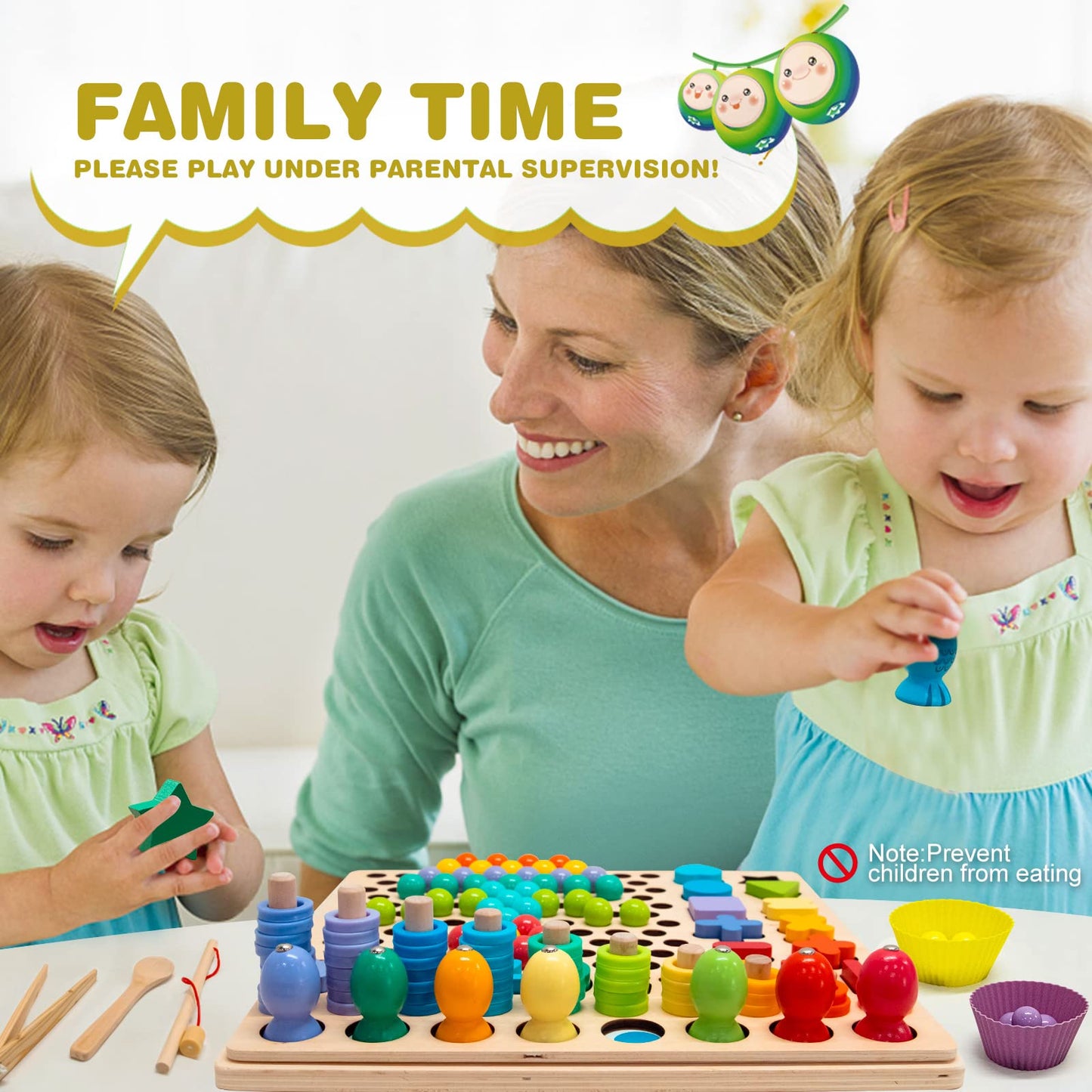 YLSCI Wooden Montessori Toy, Montessori Board Game, Fishing Game Wooden Clip Beads Board Game for Children from 3 years old, Large