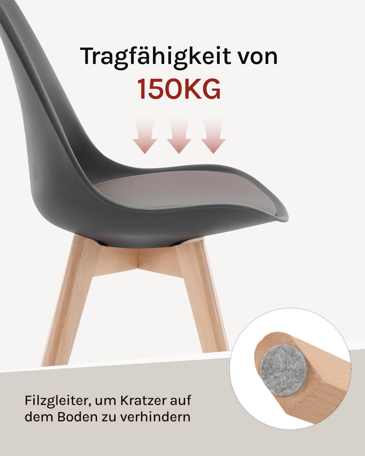 WOLTU Dining Chairs Set of 4, Scandinavian Kitchen Chairs Retro Design, Seat made of faux leather, with solid wood legs, load capacity up to 150 kg, Gray