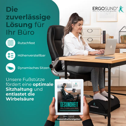 ERGOSUND Footrest Desk [TEST WINNER] Premium foam core, height-adjustable footrest [non-slip] Ergonomic footrest desk, home office accessory footstool footrest footrest