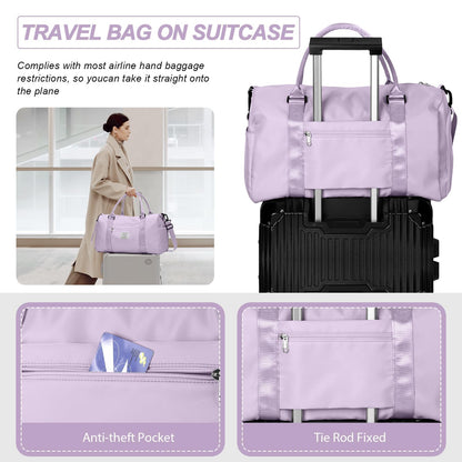 HYC00 Sport Duffel Bag for Women Men, Gym Bag with Wet Pocket & Shoe Compartment, Travel Duffel Bags Overnight Bag Travel Bag Carry on Luggage Fitness Bag Workout Bag Weekender Bag, Purple
