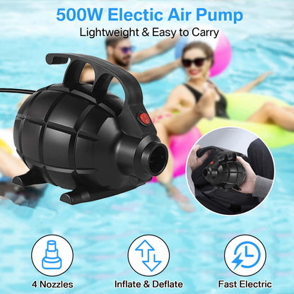 PPXIA Electric Air Pump, Electric Pump with 4 Nozzles for Inflatable Air Track Mat, Air Mattress, Swim Rings, Rafts, Water Beds, Boats, Kids Pools, SUP Boards, Yoga Balls, etc.