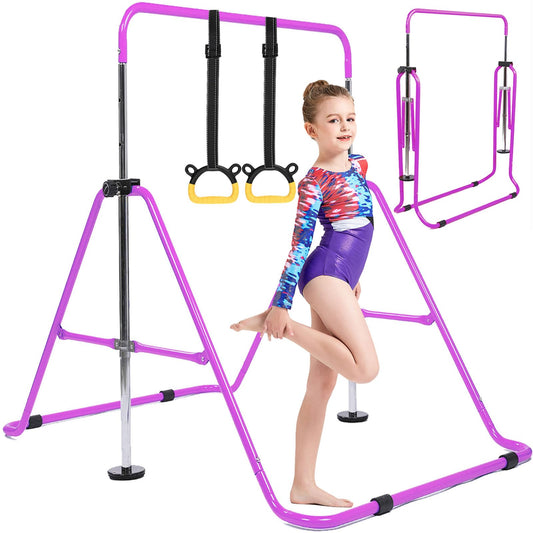 FINGER TEN Kids Gymnastics Bar, Horizontal Kip Bar Foldable Gymnastics Training Equipment 4 Heights Adjustable Horizontal Bars, Gymnastics Bar for Indoor Outdoor Home (Purple)