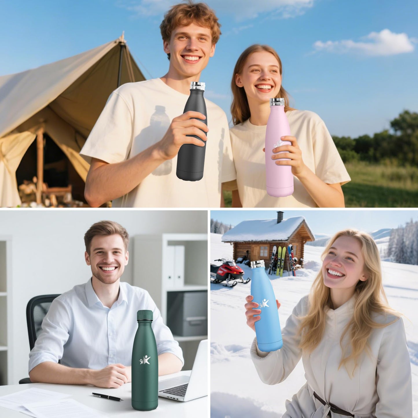 HoneyHolly Stainless Steel Water Bottle - 750ml - Thermos Bottle, BPA-Free, Sports Water Bottle - Leakproof, Water Bottle Suitable for Carbonated Drinks, Thermos Flask for Fitness, Gym, Bike