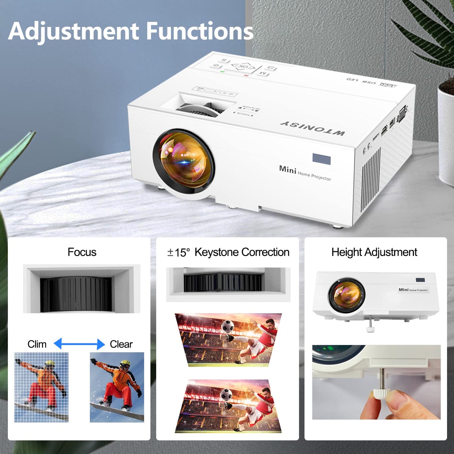 Mini projector for phones, 1080P home theater video projector, 10000 lumens, LCD projector compatible with laptop, TV stick, HDMI, VGA, USB, iPhone, smartphone.