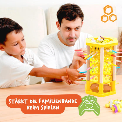 Nene Toys BEEFALL Large, 4-in-1 educational game with bees, Montessori toy for ages 3 and up featuring colorful sticks, dice, and cards - Wooden game for boys & girls 3-9 years - Educational family game