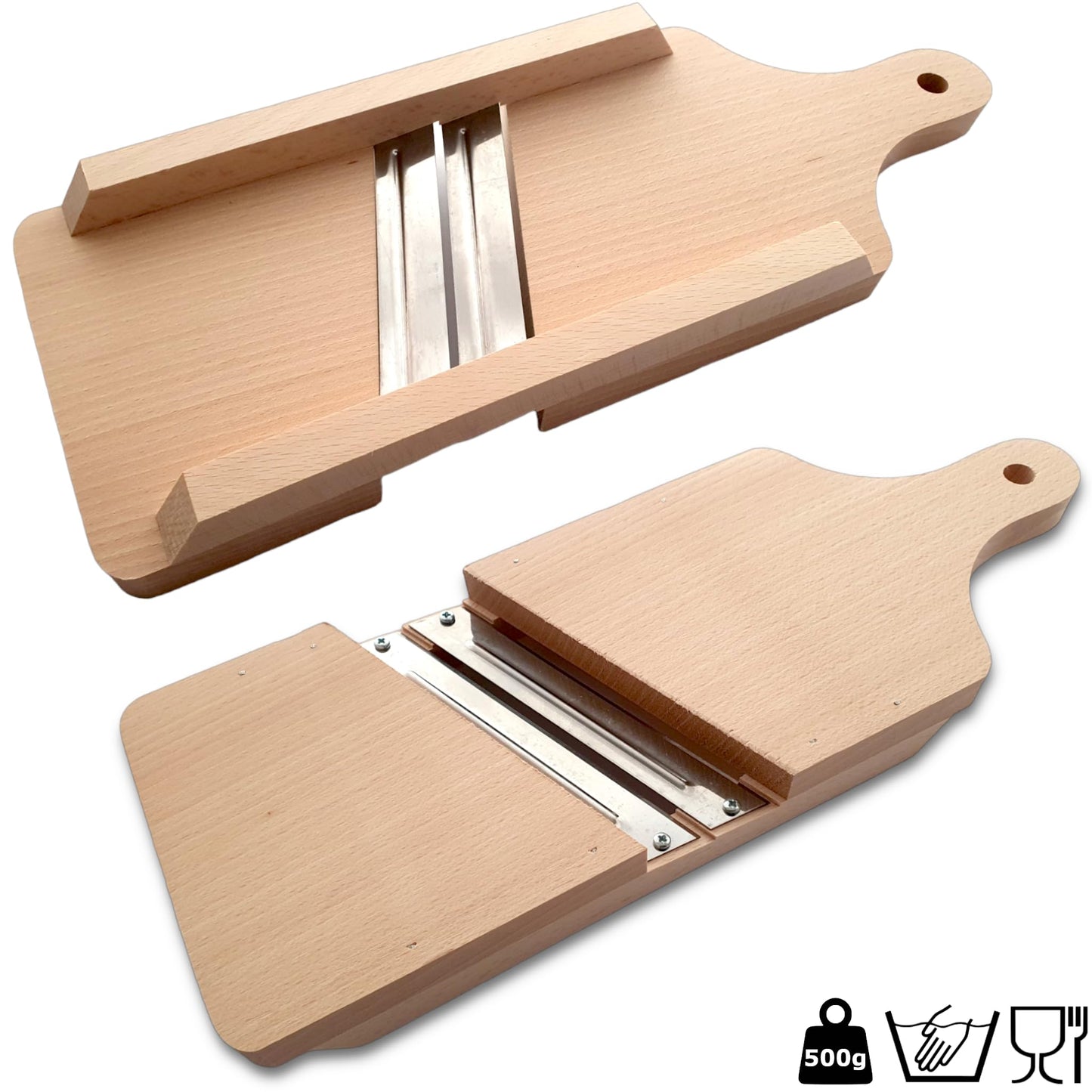 OSTENTO Cabbage Slicer | Mandoline Vegetable Slicer Wood - Cabbage Grater Cabbage Cutter Kraut Cutter Vegetable Slicer Sauerkraut Slicer Cucumber Slicer Potato Slicer - Made in EU (2 Blades)