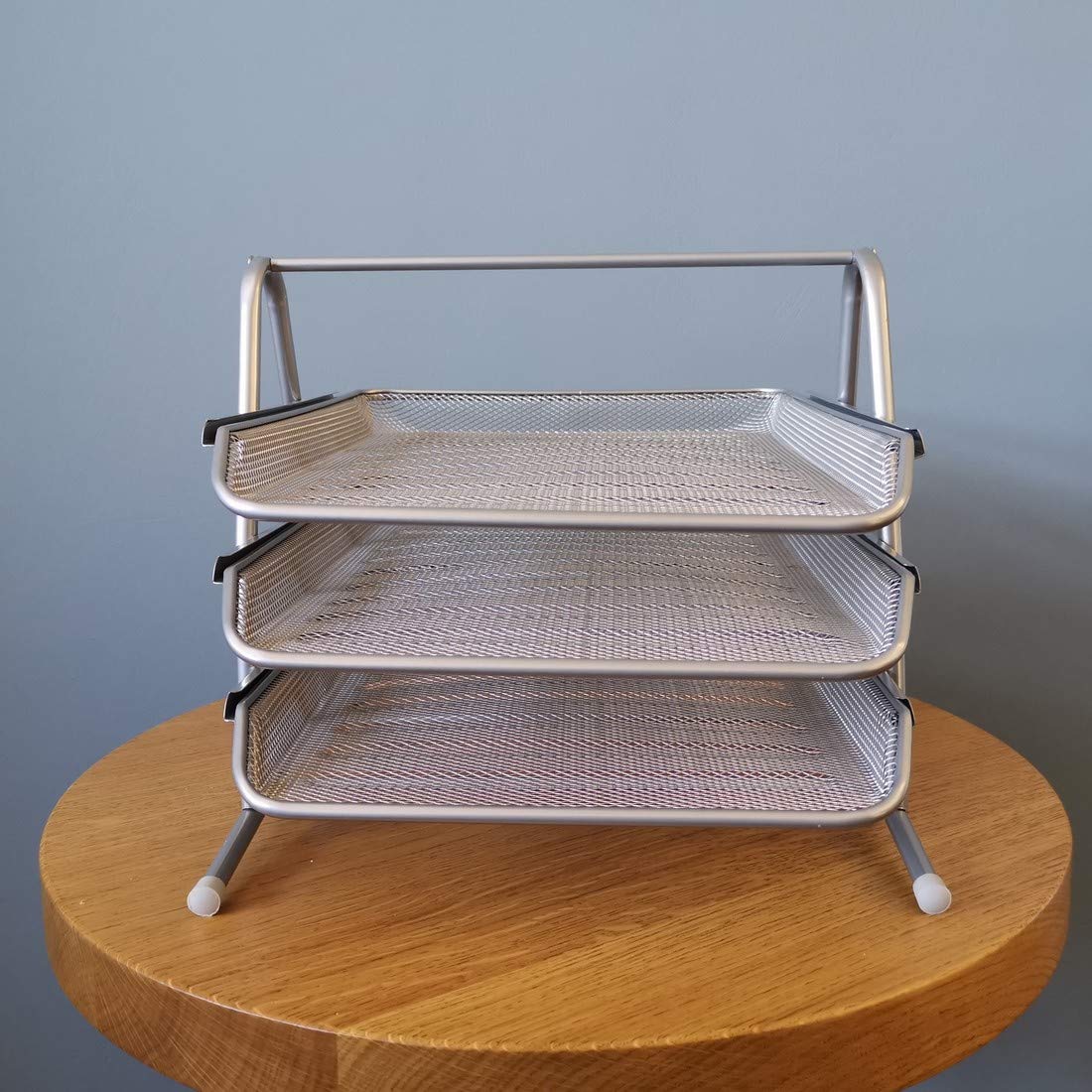 D.RECT 110486 Metal Storage Trays Stackable - Office Desk Organizer - Desk Tray - 3 Drawers Letter Tray Document Tray A4 Organizer Mesh - Paper Tray Silver File Tray
