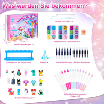 Kazzley DIY Pen Making Kit, pen set with 55+ accessories, crafting kit for kids ages 6 and up, personalized pen making, kids' birthday crafting toy gifts for girls and boys ages 5-12