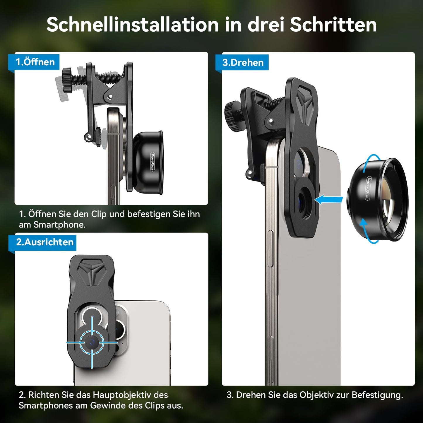 APEXEL Professional Macro Lens for dual/single lens, iPhone, Pixel, Samsung Galaxy smartphones.