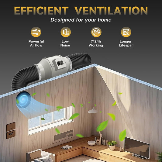 FanGoFast Smoke Extractor Pipe Fan 125 mm Inline Duct Fan Exhaust Fan Tube Fan 230 V Quiet with IEC Socket EU Plug + 1.5 m EU Power Cord for Bathroom, Office, Growing Spaces