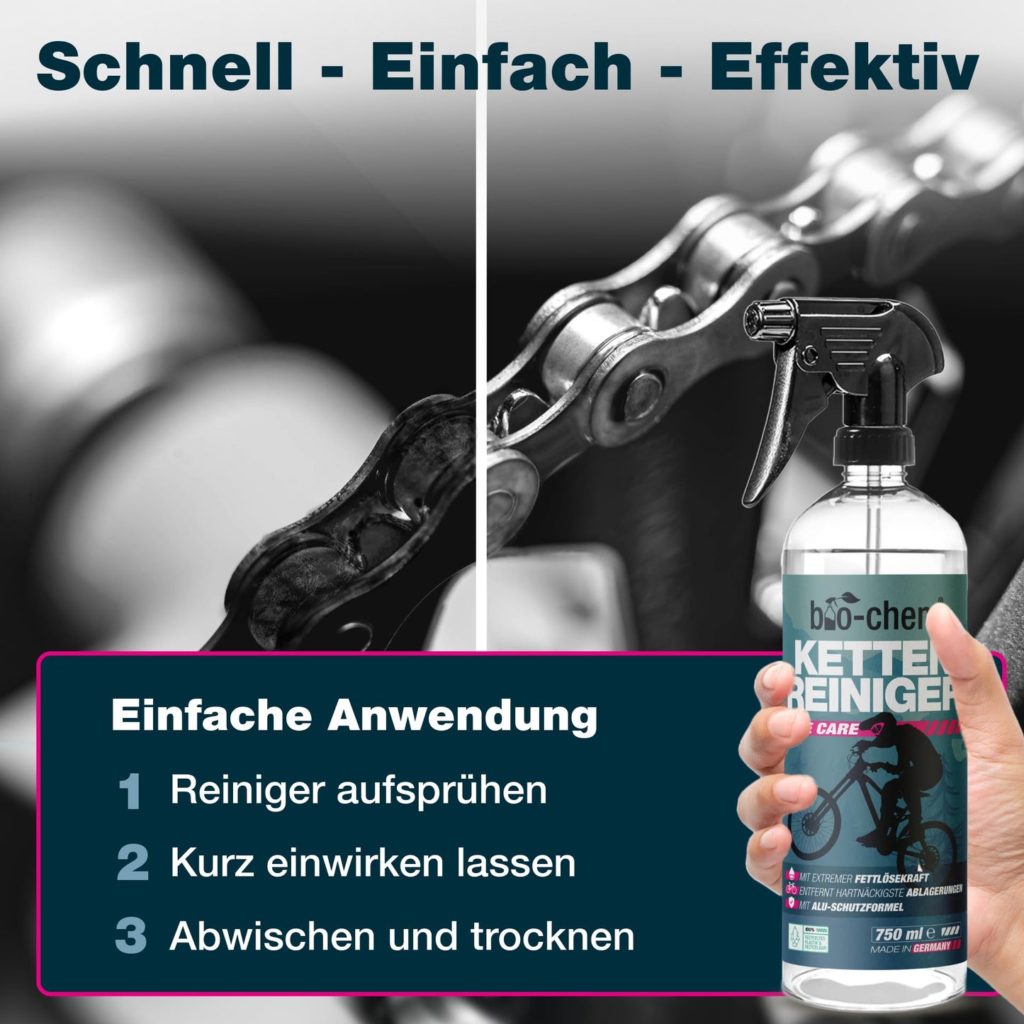 Bio-chem Chain Cleaner Bike Liquid - Drive Degreaser - 2x1000 ml including microfiber cloth - gentle cleaning of the bike chain, cassette, and brake pads.