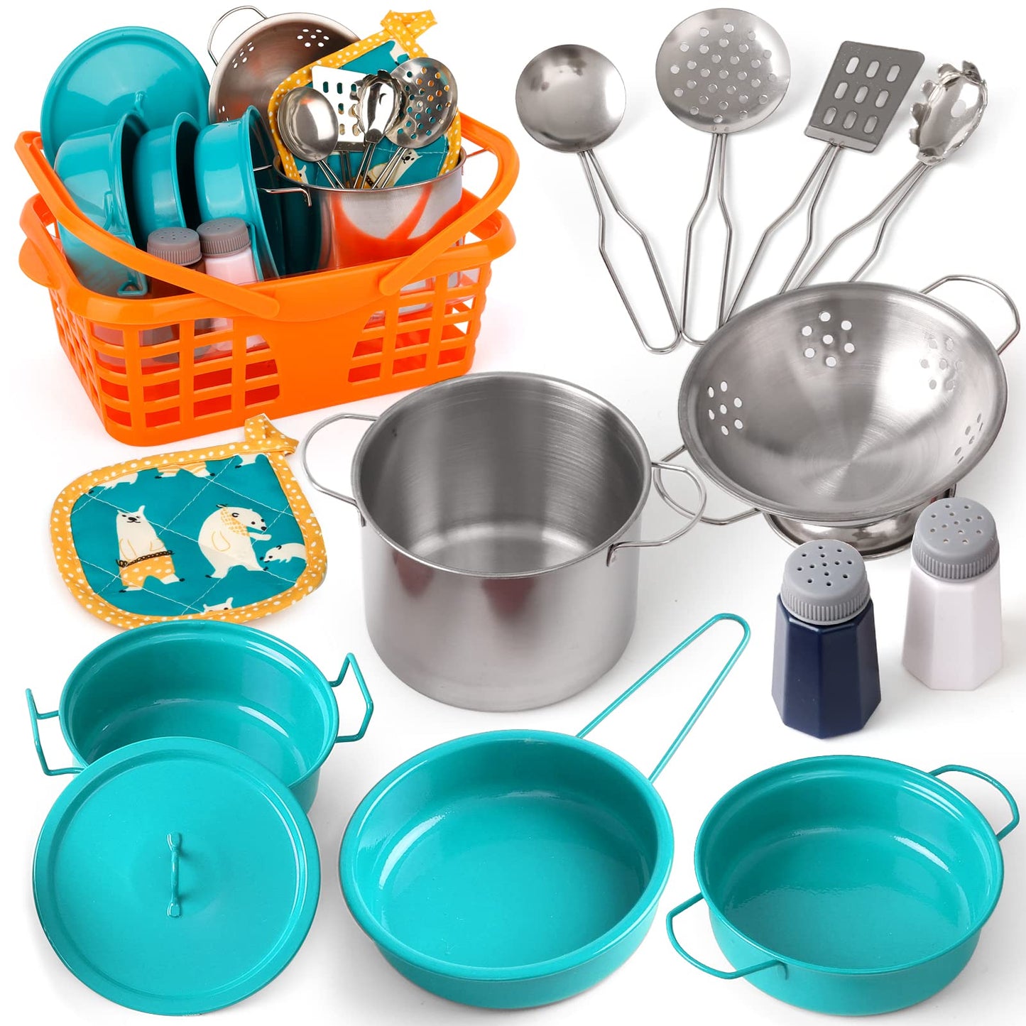 Veitch fairytales children mud kitchen accessories outdoor children's dinnerware pots play kitchen kids kitchen dishes play pots kitchen accessories pot set kitchen toys cooking utensils role play gifts (green)