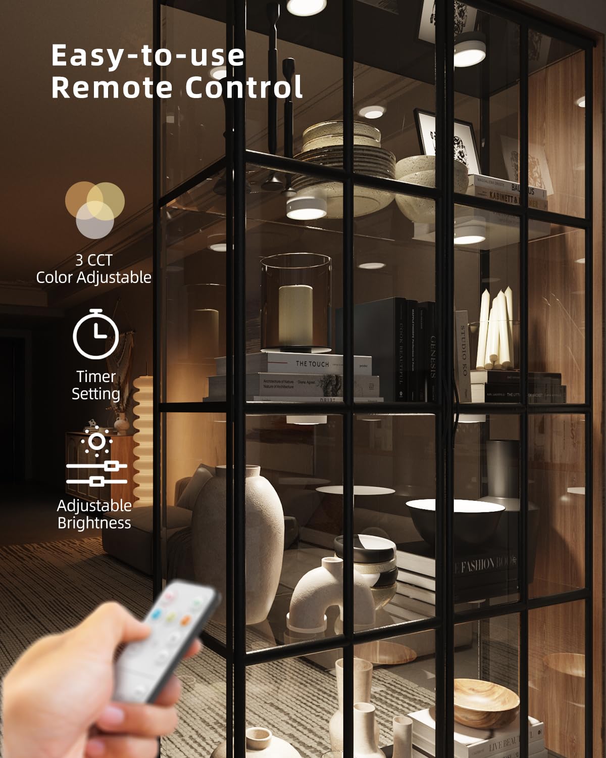 Dimmable LED spot with battery and remote control, 2400mAh USB rechargeable cabinet lighting wireless under cabinet kitchen LED round touch lamp battery operated magnetic adhesive light