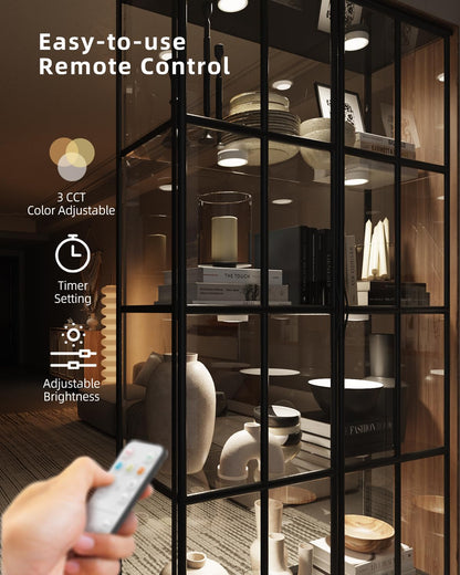 Dimmable LED spot with battery and remote control, 2400mAh USB rechargeable cabinet lighting wireless under cabinet kitchen LED round touch lamp battery operated magnetic adhesive light