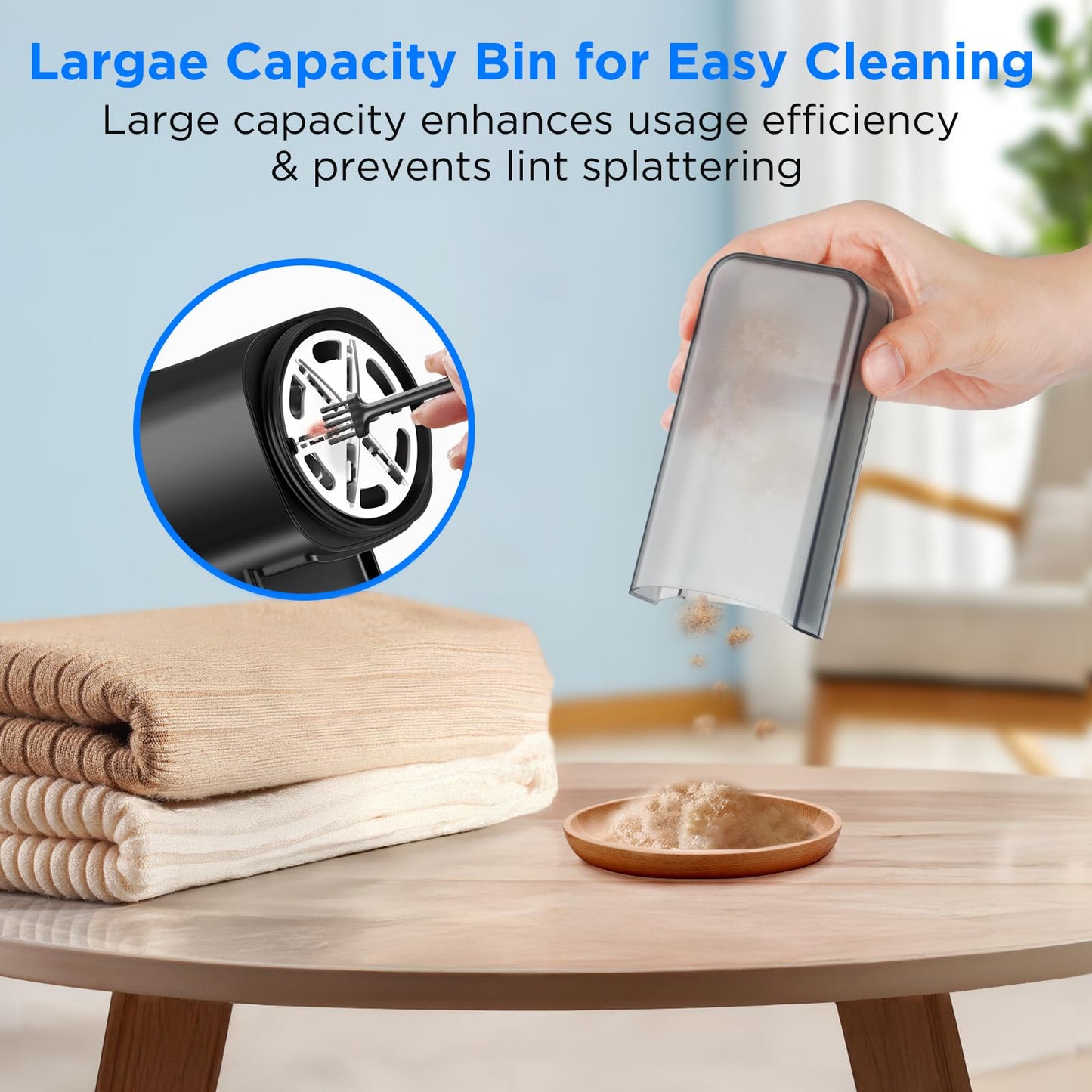 Electric Fabric Shaver, Lint Remover with 3 Adjustable Power Levels, 6-Blade Head, Type-C Rechargeable Defuzzer for Various Fabrics, LED Display and Light, Hairball Storage Container