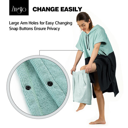 Zingtto Surf Poncho, extra large, thick towel poncho for men and women with hooded pocket for swimming at the beach, 41''x33'', black/green.