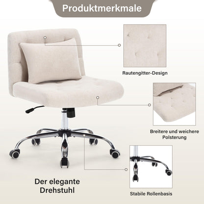 WOLMICS Cross-Legged Chair, Desk Chair with Lumbar Pillow, Criss Cross Chair for Girls, Armless Office Chair made of Linen, Makeup Chair 160KG Capacity, Swivel Chair for Bedroom