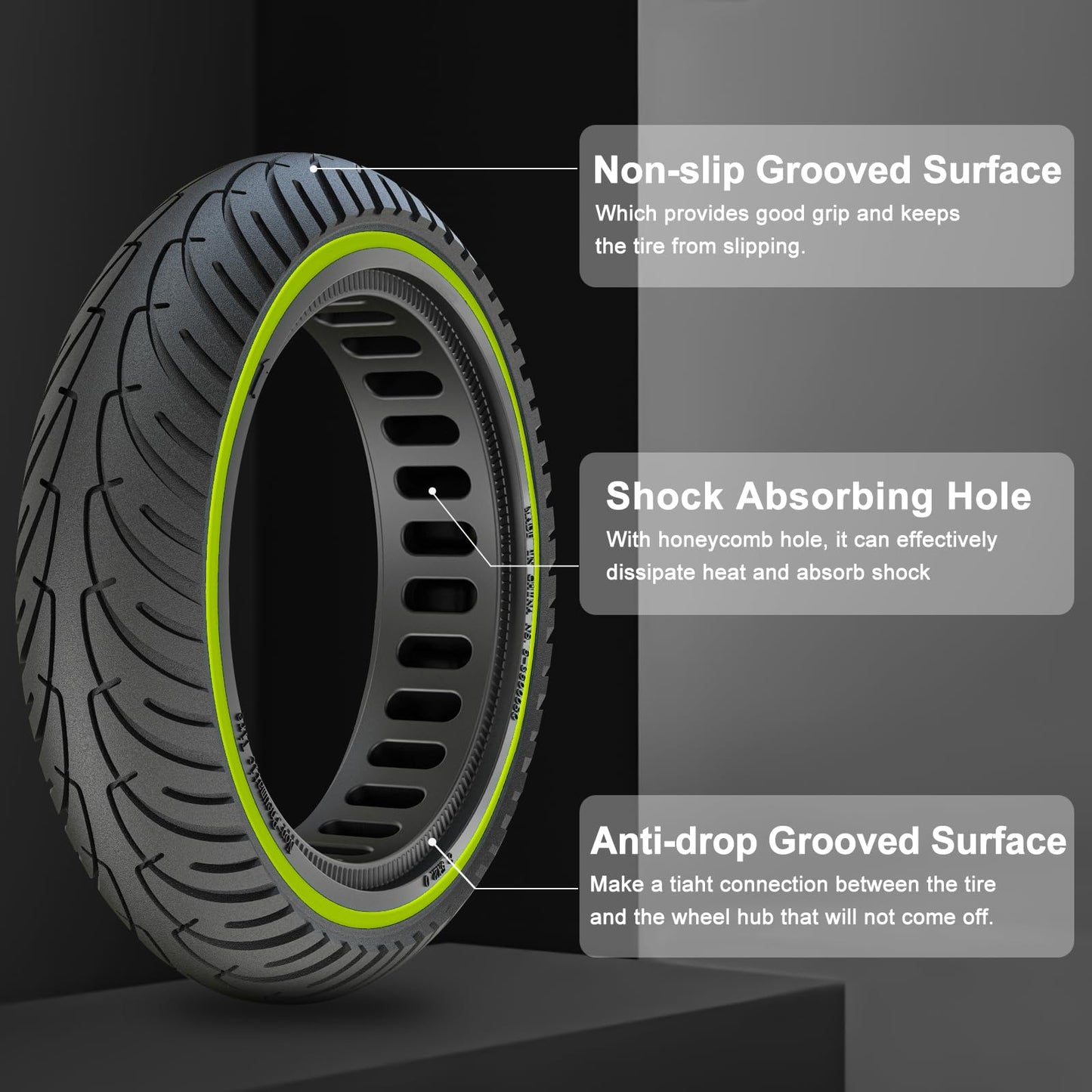Amitor E Scooter Tire 8 1/2 x 2 Solid Rubber for Xiaomi 1S Pro 2 Mi 3 M365 Pro Electric Scooter, 50/75-6.1 Solid Replacement Tire Puncture-proof, E Scooter Solid Rubber Tire 8.5 Inch Durable and Non-slip