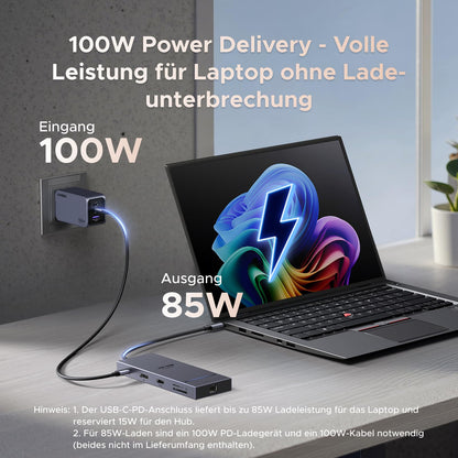 UGREEN Revodok Pro 2111 Docking Station supports 2 monitors - HDMI & DisplayPort 4K@120Hz, 10Gbps USB-C, USB-A, SD/TF, LAN, Audio, 100W PD - Compatible with ThinkPad X1, HP Envy 17, XPS 15, and more.