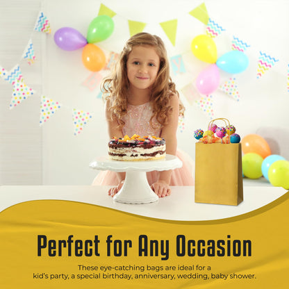 Thepaperbagstore 30 Gold paper party bags with handles – 18x22x8 cm – Colorful paper gift bags for children, parties, birthdays, weddings, confectionery and retail stores.