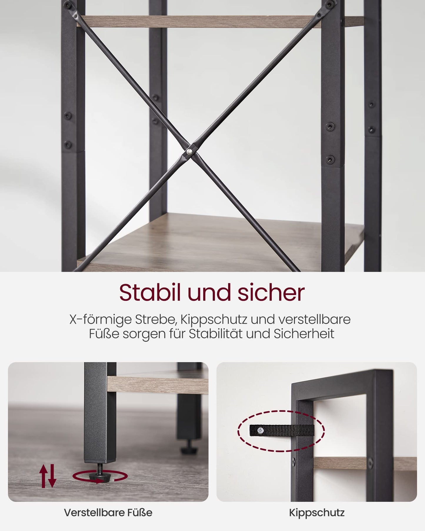 VASAGLE Shelf, Bookshelf, Standing Shelf, DVD Shelf, with 6 Levels, Office Shelf, Open Shelves, for Office, Living Room, Bedroom, Kitchen, 30 x 40 x 186 cm, Beige-Black LLS101B02