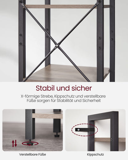 VASAGLE Shelf, Bookshelf, Standing Shelf, DVD Shelf, with 6 Levels, Office Shelf, Open Shelves, for Office, Living Room, Bedroom, Kitchen, 30 x 40 x 186 cm, Beige-Black LLS101B02