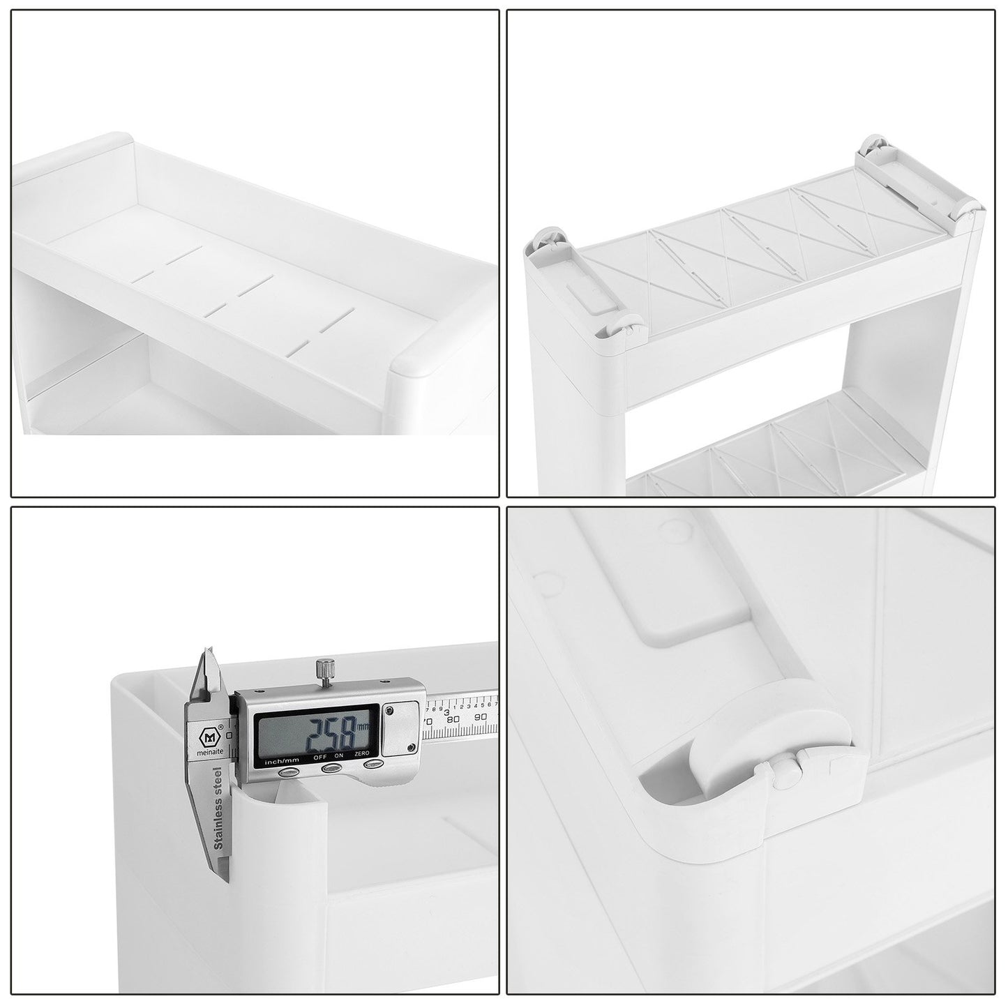 SONGMICS narrow gap storage cart with 3 shelves, niche cabinet on wheels for kitchen, bathroom, basement, KFR09WT, white, 45 x 17 x 68.5 cm
