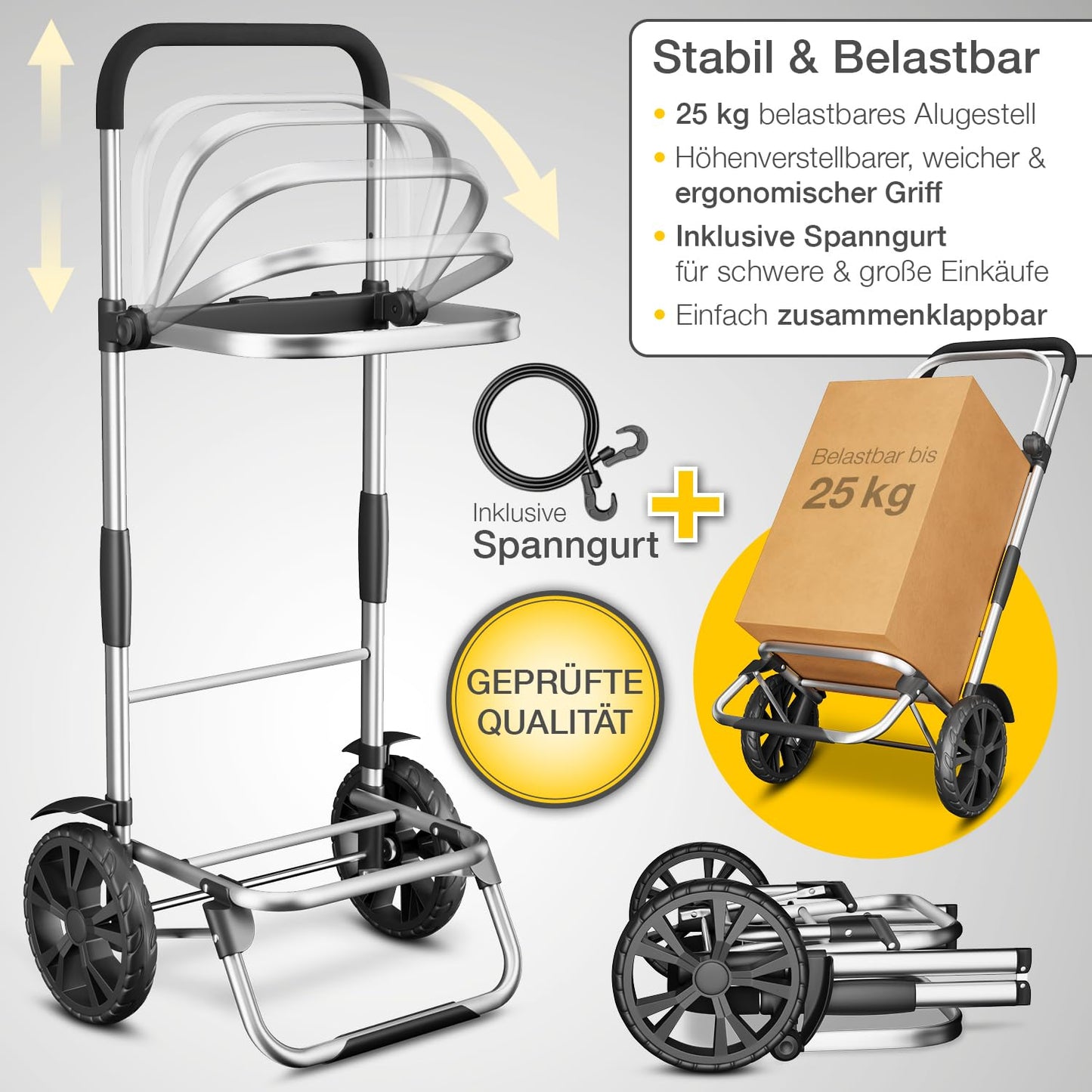 ELONEO Folding shopping trolley with cooler bag, 3-in-1 trolley, hand truck & shoulder bag, shopping cart, 43L capacity & strap, black shopping trolley.