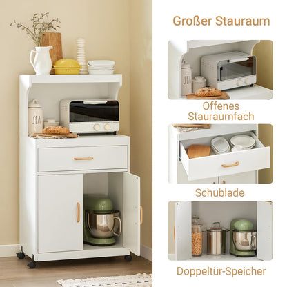 SoBuy® FSB12-W Microwave Cabinet with Wheels Kitchen Cabinet Kitchen Trolley Drinks Trolley with 2 Shelves, 2 Doors and 1 Drawer, White Dimensions approximately: 62x119x40cm