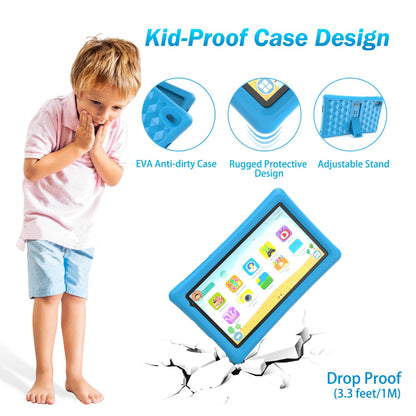 BENEVE Kids Tablet, 7-inch tablet for kids toddlers, Android kids tablet with 2GB+32GB, parental control, Bluetooth, WiFi, dual camera, pre-installed Google Play Store.
