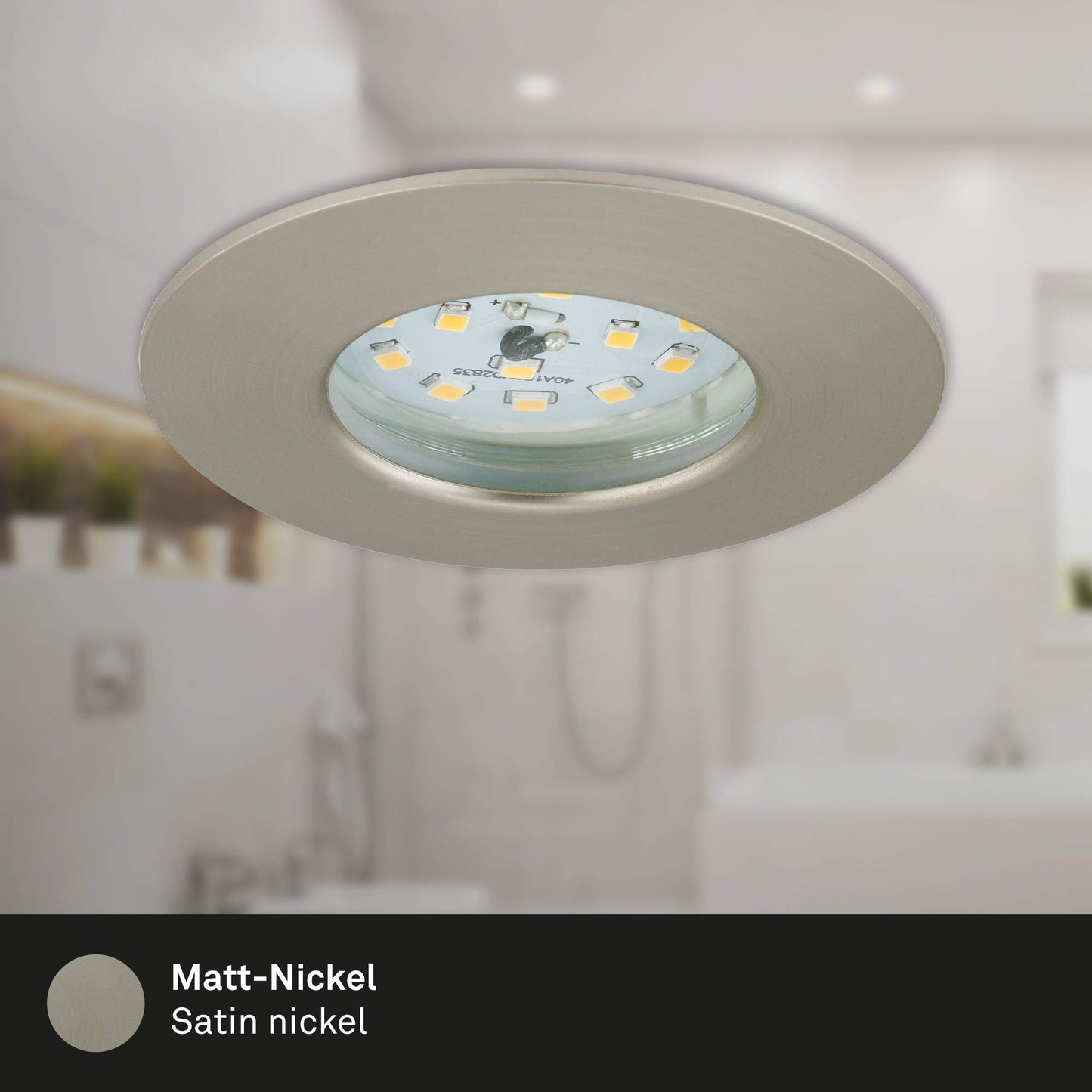 Briloner Lights 7204-032 LED Recessed Light, LED Spotlight, Ceiling Spotlight, Living Room Lamps, LED Recessed Spotlight 230V, Ceiling Recessed Lights, 5 Watts, 400 Lumens, Bathroom Suitable IP44, Energy-saving, 3-Piece Set, Round, Brushed Nickel.