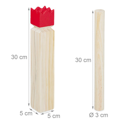 Relaxdays Viking Throwing Game made of pine wood, Natural Kubb Viking Game, red king, large, outdoor toy with bag