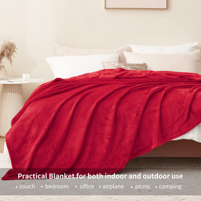 Aisbo cuddly blanket fluffy red throw - fleece blanket 220x240 cm XXL large warm couch throw, cuddly living room blanket soft as sofa throw blanket for winter bed.