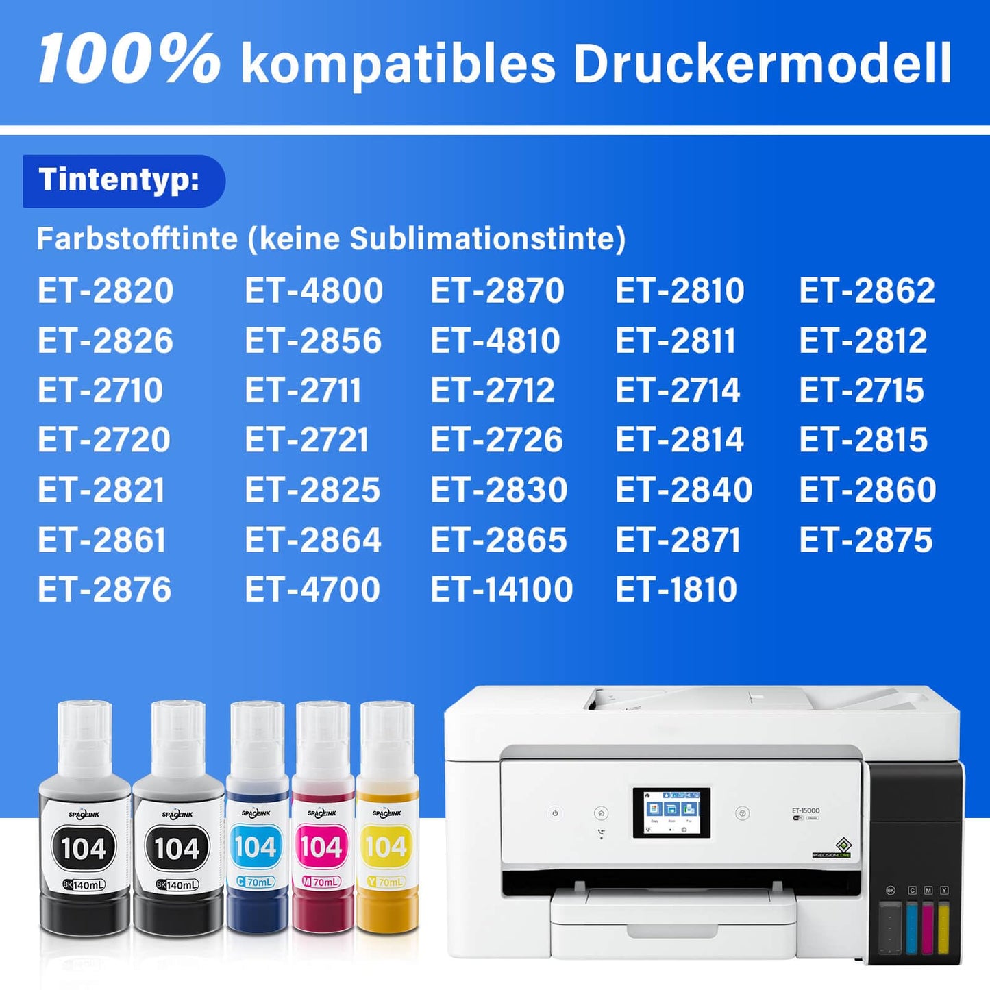 Ink 104 Multipack compatible for Epson 104 ink ET-2820 ET-4800 ET-2870 ET-2810 ET-2862 ET-2826 ET-2856 ET-4810 ET-2811 ET-2812 ET-2814 ET-2815 ET-2821 ET-2710 ET-2711 Printer (2Black, C, M, Yellow)