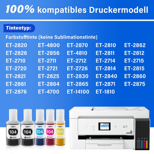 Ink 104 Multipack compatible for Epson 104 ink ET-2820 ET-4800 ET-2870 ET-2810 ET-2862 ET-2826 ET-2856 ET-4810 ET-2811 ET-2812 ET-2814 ET-2815 ET-2821 ET-2710 ET-2711 Printer (2Black, C, M, Yellow)