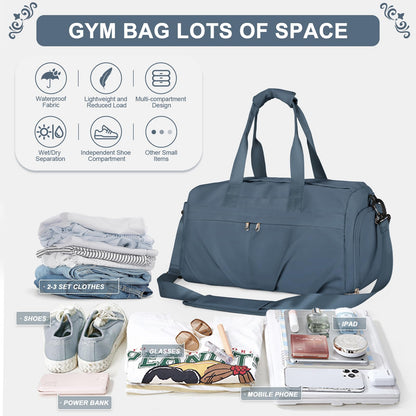 HYC00 Sport Duffel Bag Women's Gym Bag with Shoe Compartment, Travel Bag, Weekender, Carry-on Bag for Plane, Fitness Bag, Swim Bag, Training Bag, Overnight Bag, Royal Blue.