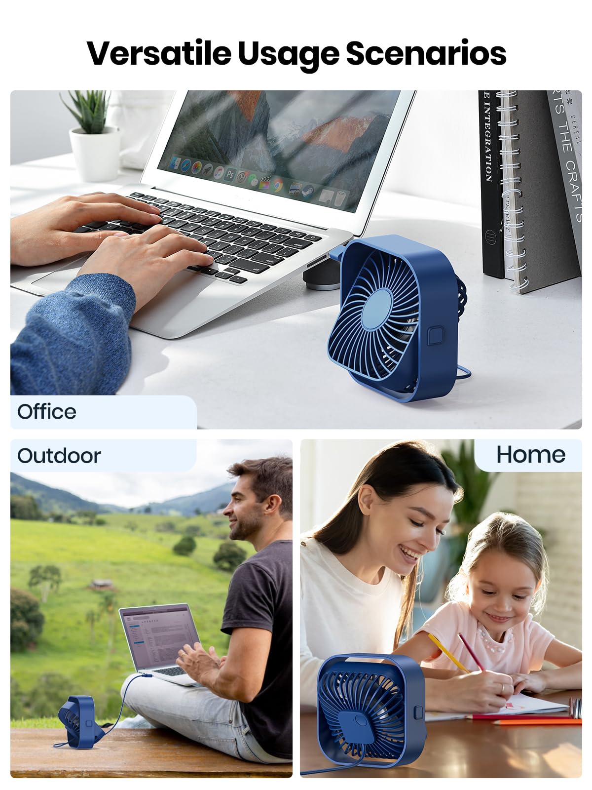 TOPK USB Fan 2 Pack Mini Desktop Fans Quiet Operation, USB Powered Desk Fan, 3 Speeds and 360° Rotatable Head for Home Office Bedroom Table Desktop