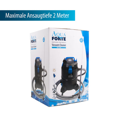 AquaForte Wet/Dry Vacuum - 1400 watts - Plastic tank - 35 liters - 4m hose - Pond and pool cleaning, Black