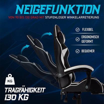 xRace Gaming Chair, Office Chair, Ergonomic PC Chair, Gaming Armchair made of Leather with Lumbar Support, Adjustable Swivel, Task Chairs with Footrest and Headrest, White